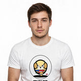 Lifestyle man wearing 250th Anniversary Patriotic Dog Shirt American Pup - SAME DESIGN chest 0.68
