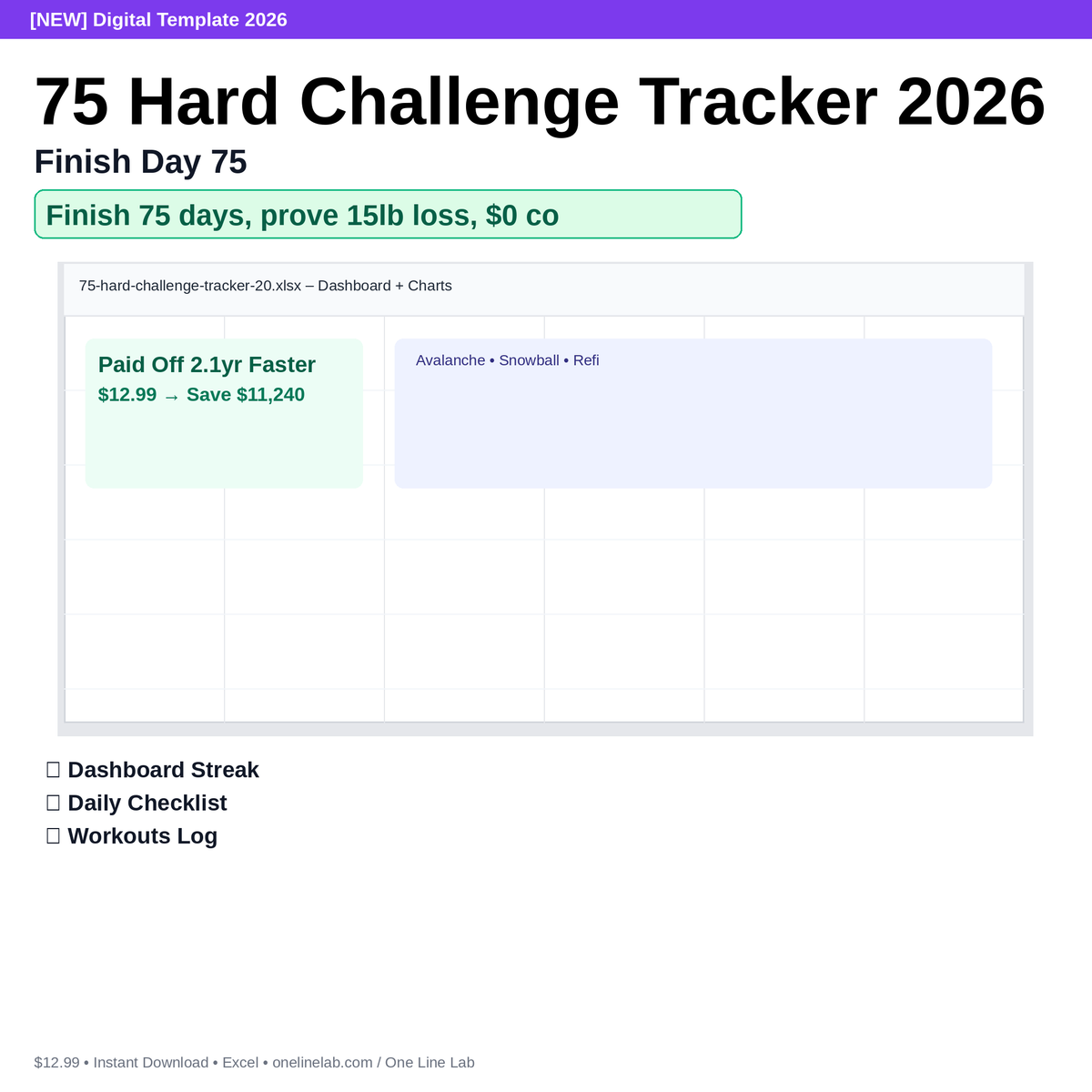 75 Hard Challenge Tracker 2026 — Finish Day 75 preview