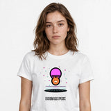 Lifestyle woman wearing AI Dreamscape Vapor Fox - Vaporwave Shirt - SAME DESIGN chest 0.56