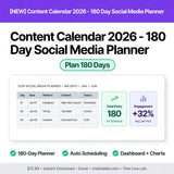 Content Calendar 2026 - 180 Day Social Media Planner high CVR