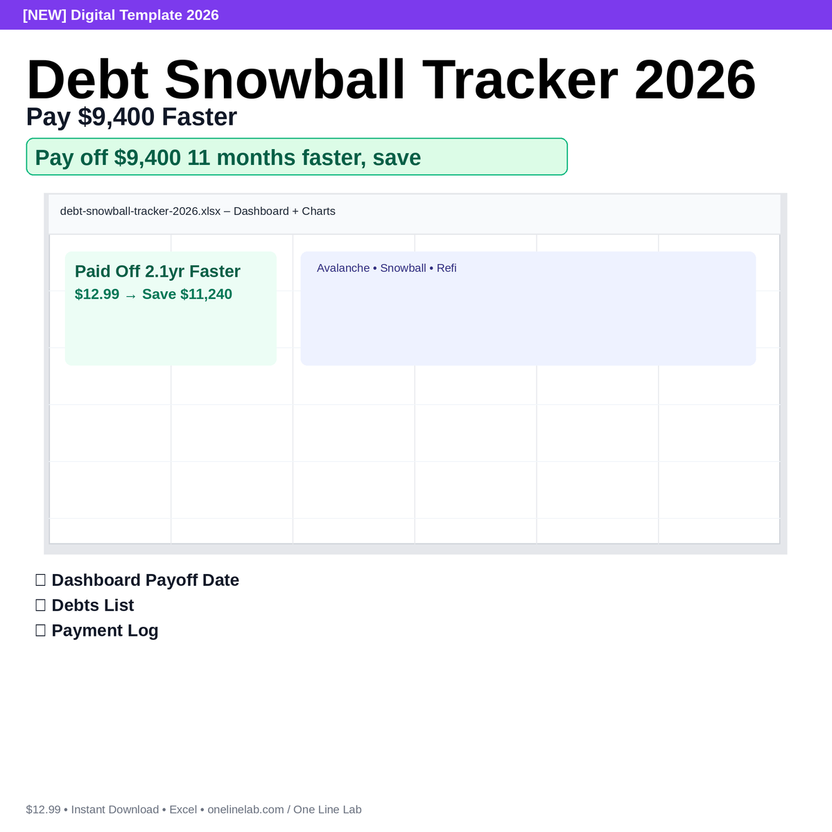 Debt Snowball Tracker 2026 — Pay $9,400 Faster preview