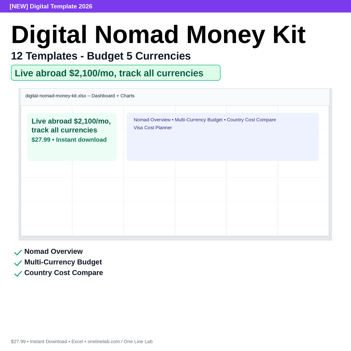 Digital Nomad Money Kit - 12 Templates - Budget 5 Currencies preview