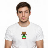 Lifestyle man wearing Embroidered Off To Cause Kerfuffle Frog Shirt - SAME DESIGN chest 0.62