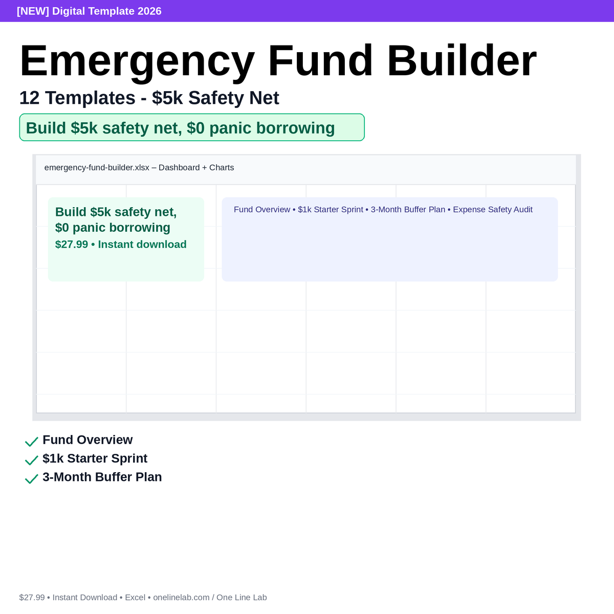 Emergency Fund Builder - 12 Templates - $5k Safety Net preview
