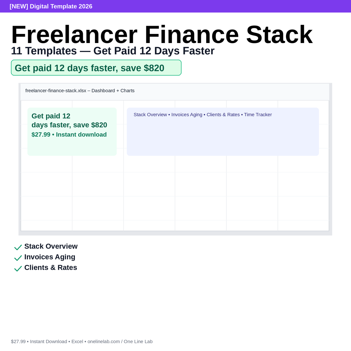 Freelancer Finance Stack — 11 Templates — Get Paid 12 Days Faster preview