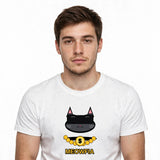 Lifestyle man wearing Funny Gangster Cat Shirt Meme Tee - SAME DESIGN chest 0.62