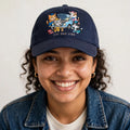 Lifestyle woman wearing garage-cat-crew-baseball-cap-funny-cat-dad-gift-1 cap - model variety same design