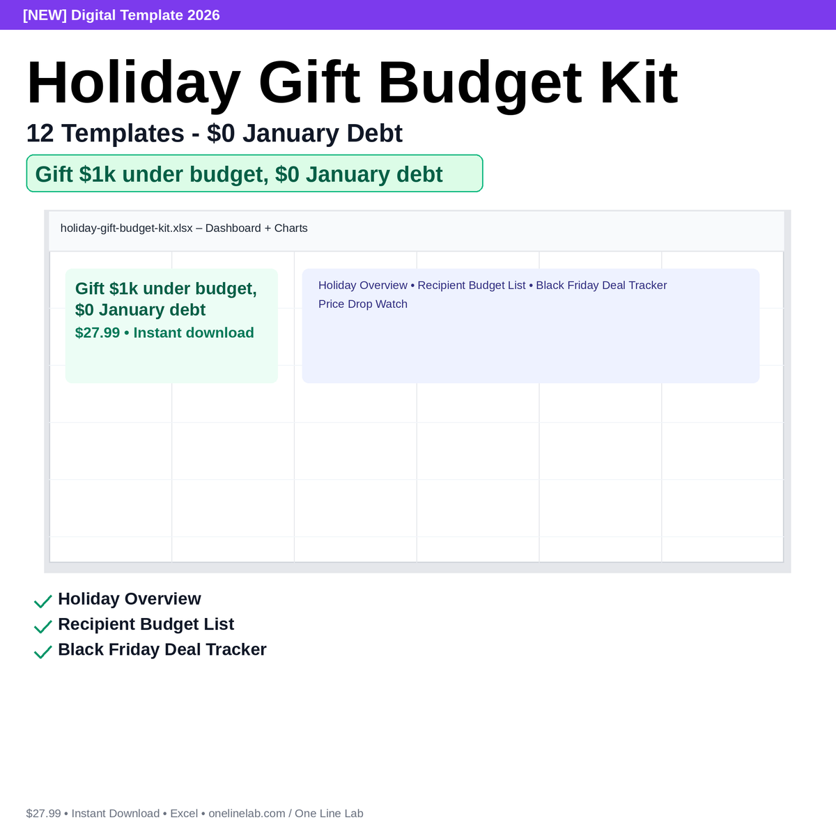 Holiday Gift Budget Kit - 12 Templates - $0 January Debt preview