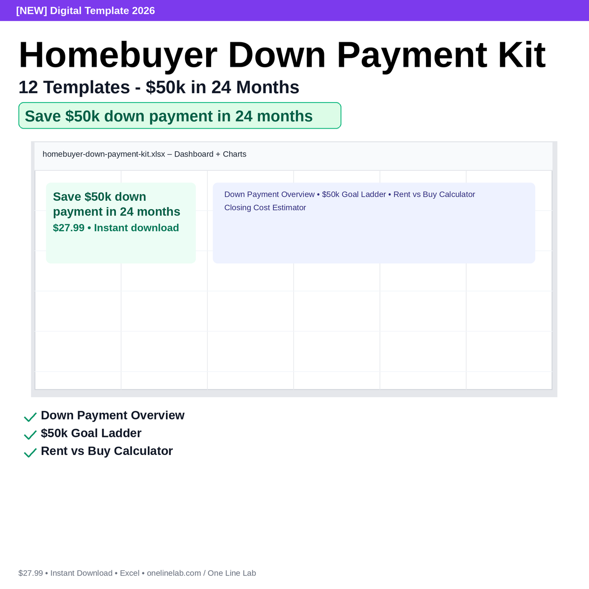 Homebuyer Down Payment Kit - 12 Templates - $50k in 24 Months preview