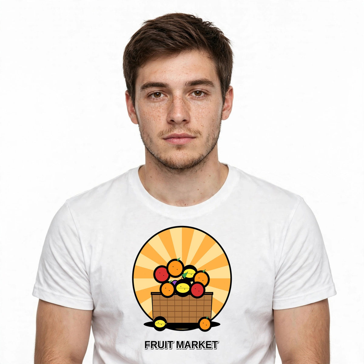 Lifestyle man wearing Maximalist Fruit Basket - Market Shirt - SAME DESIGN chest 0.62