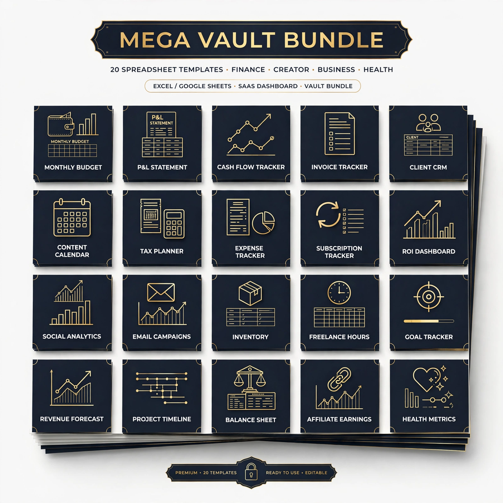 Mega Vault - 20 Spreadsheet Templates Bundle - $49 (Save 80%) preview - One Line Lab template