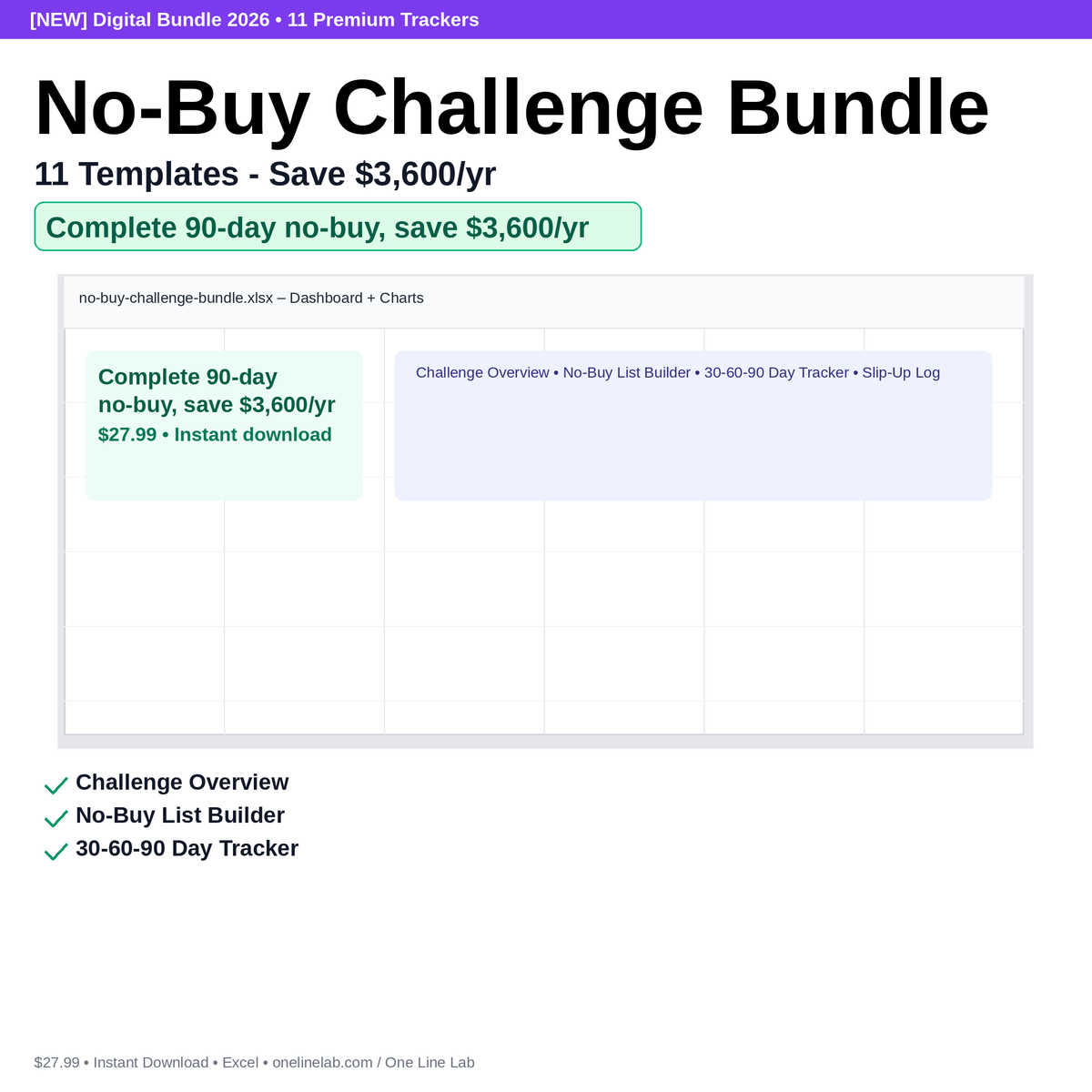 No-Buy Challenge Bundle - 11 Templates - Save $3,600/yr preview