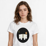 Lifestyle woman wearing One More Chapter - Book Lover Shirt - SAME DESIGN verified chest 0.60 FINAL LOCKED
