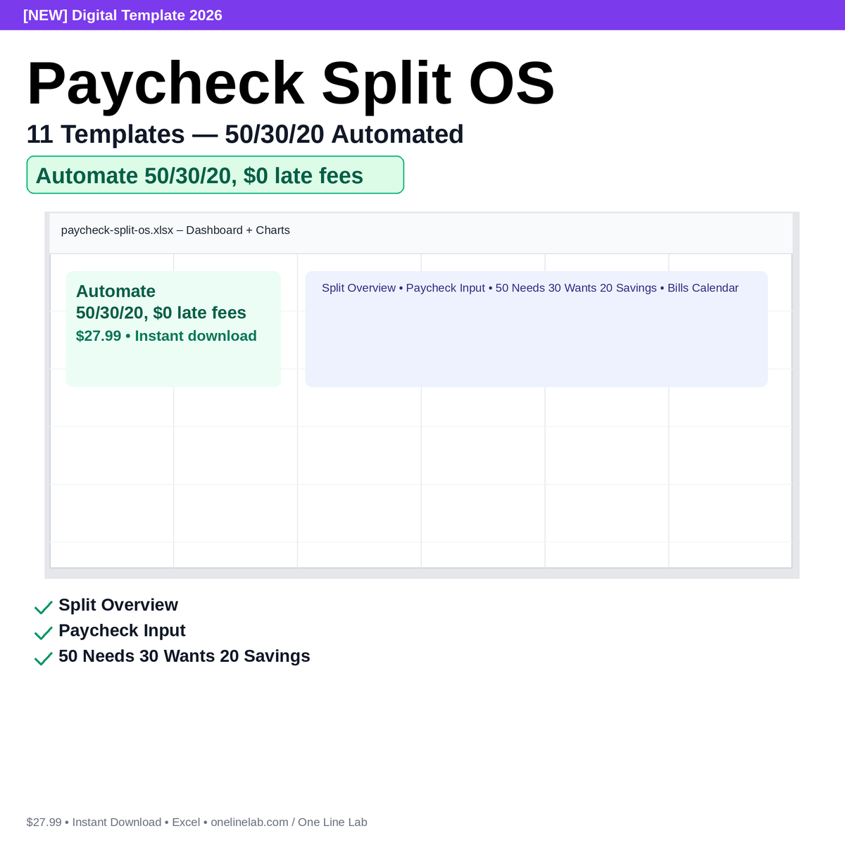 Paycheck Split OS — 11 Templates — 50/30/20 Automated preview