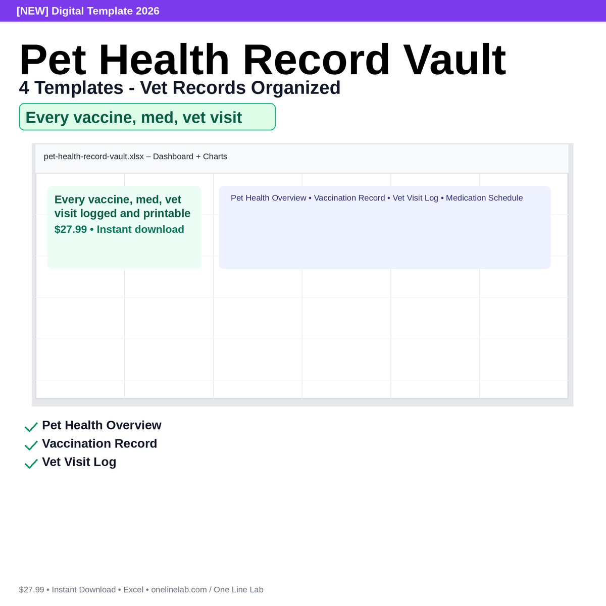 Pet Health Record Vault - 4 Templates - Vet Records Organized preview