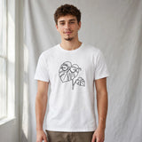 Lifestyle man wearing plant-parent-vibes-funny-monstera-sunglasses-tee tee with monstera plant with sunglasses one-line art
