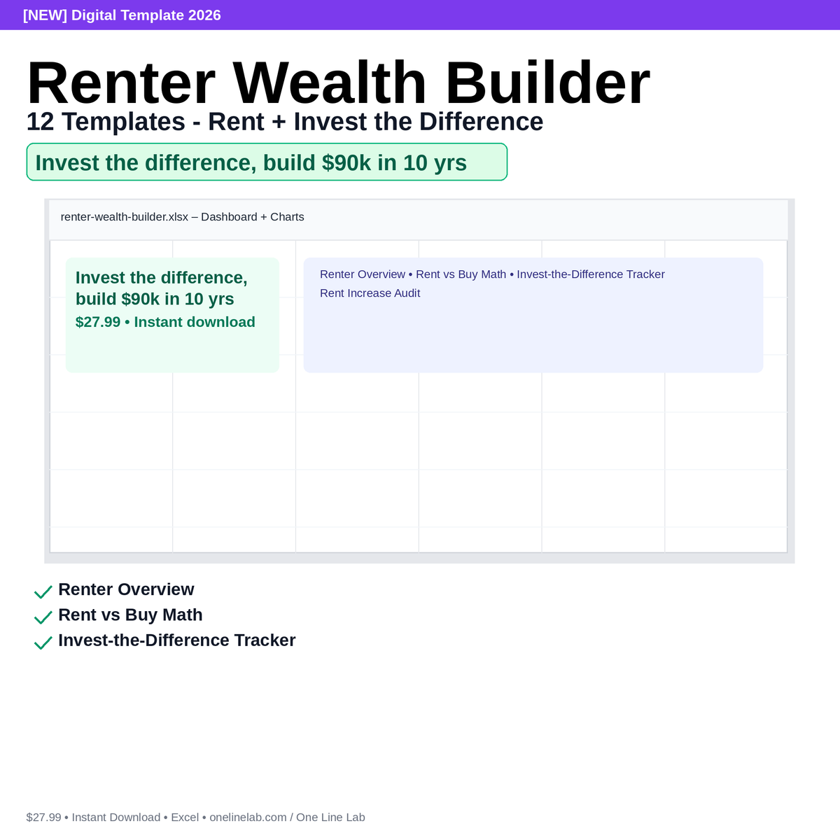 Renter Wealth Builder - 12 Templates - Rent + Invest the Difference preview
