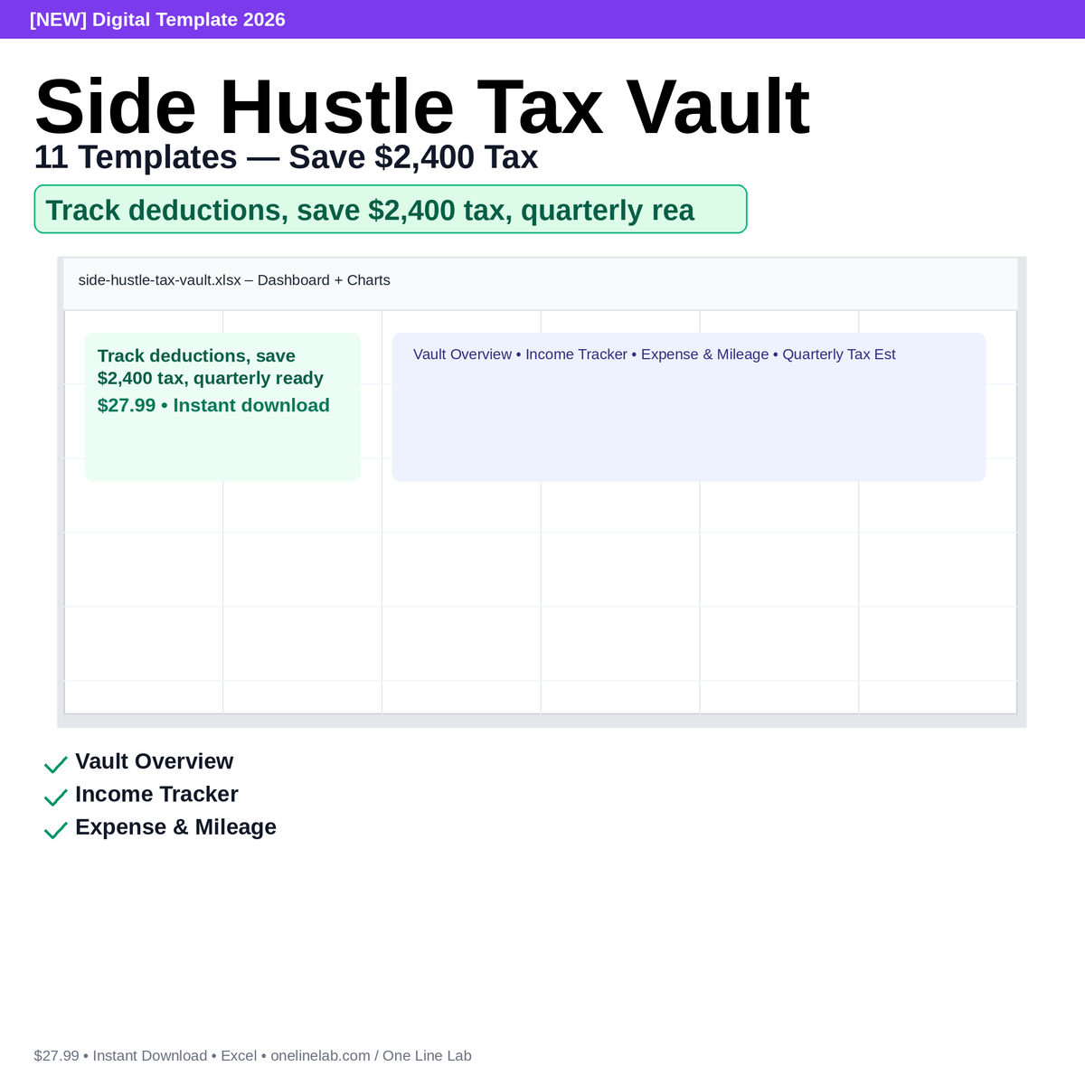 Side Hustle Tax Vault — 11 Templates — Save $2,400 Tax preview