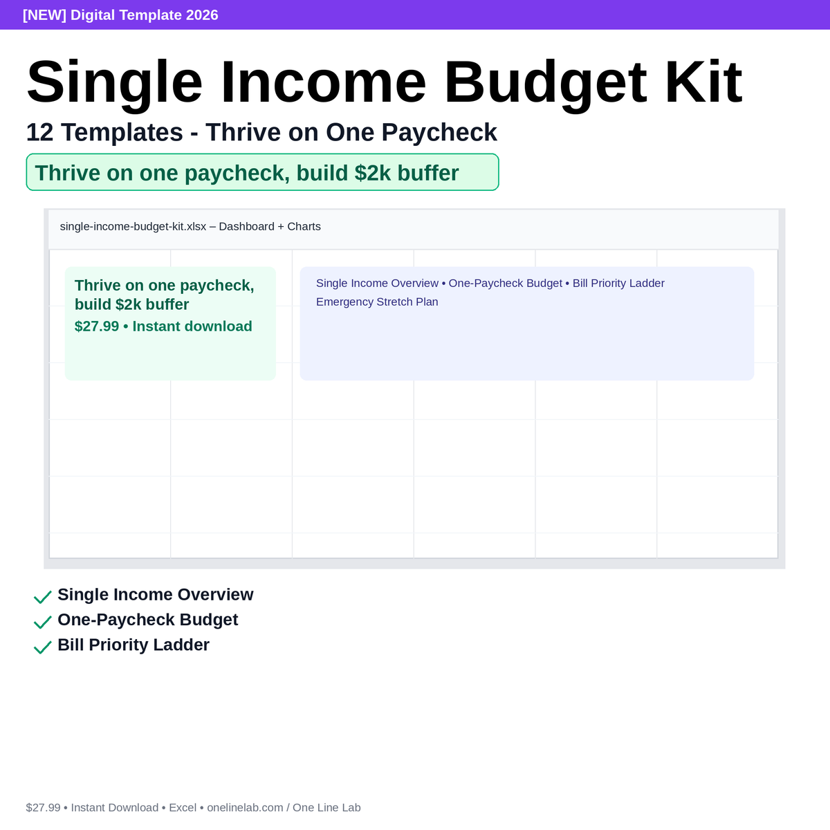 Single Income Budget Kit - 12 Templates - Thrive on One Paycheck preview