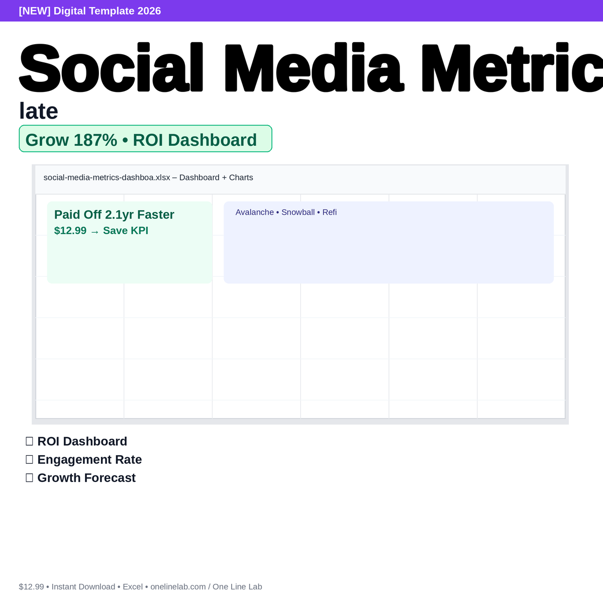 Social Media Metrics Dashboard - ROI Report Template preview