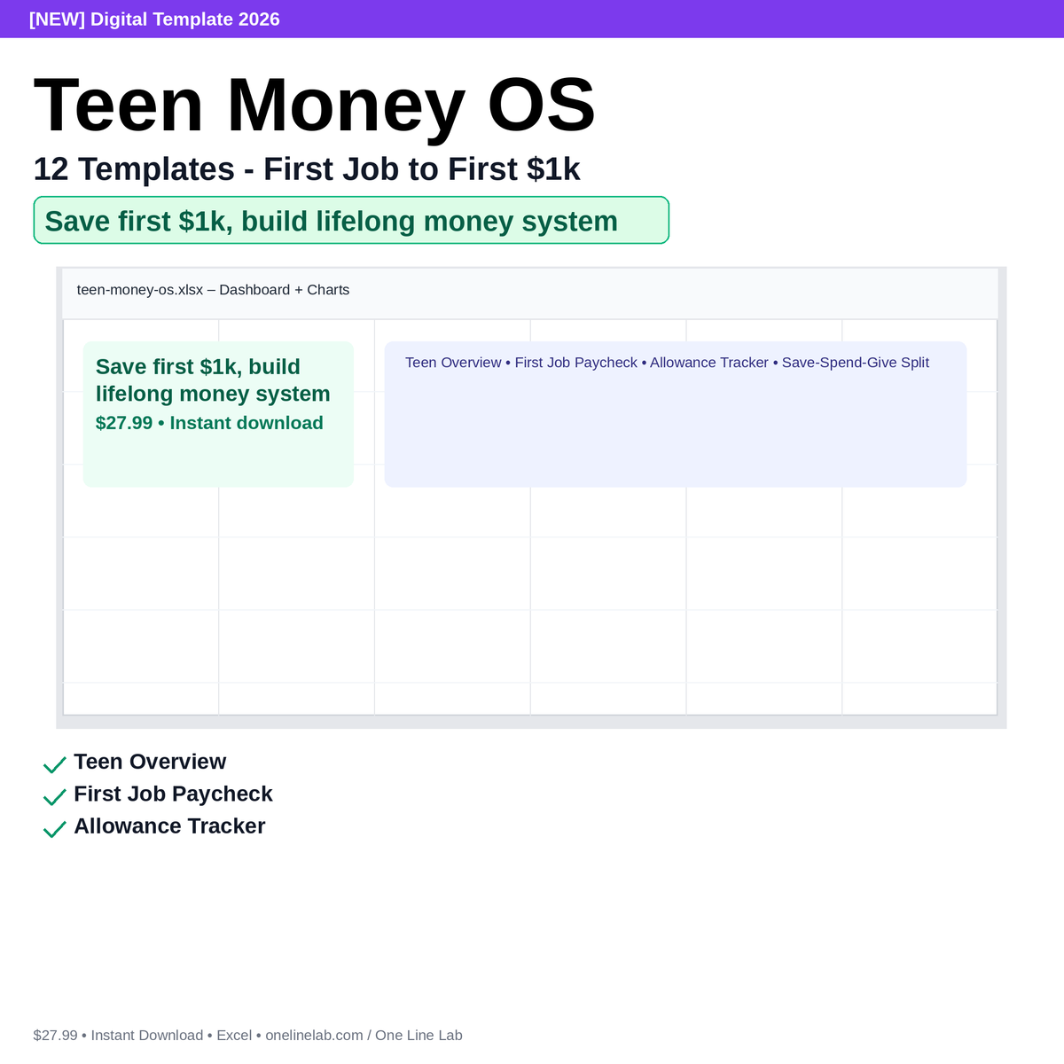 Teen Money OS - 12 Templates - First Job to First $1k preview