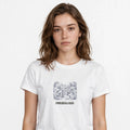 Lifestyle woman wearing Toile De Jouy Pickleball Dogs Shirt - Vintage Pattern Tee - SAME DESIGN chest 0.56