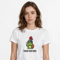 Lifestyle woman wearing Twas The Tism M'Lord Shirt - Frog Knight Neurodivergent Tee - SAME DESIGN chest 0.56
