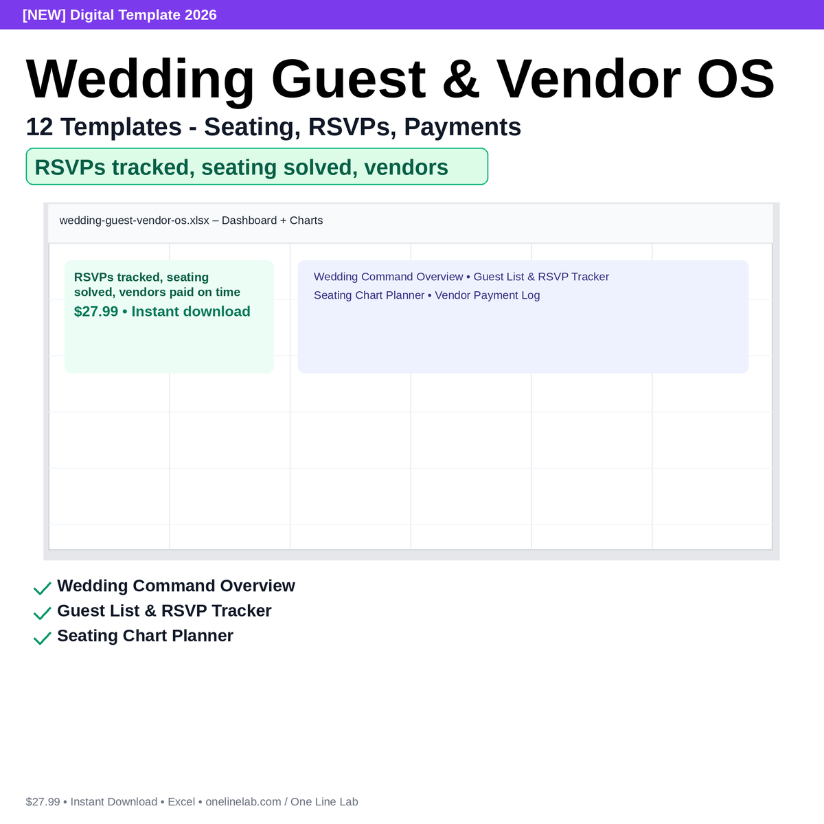 Wedding Guest & Vendor OS - 12 Templates - Seating, RSVPs, Payments preview