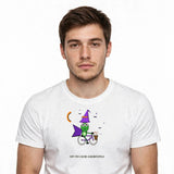 Lifestyle man wearing Witch Frog Shirt - Off To Cause A Kerfuffle Halloween Tee - SAME DESIGN chest 0.62