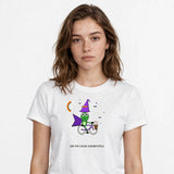 Lifestyle woman wearing Witch Frog Shirt - Off To Cause A Kerfuffle Halloween Tee - SAME DESIGN chest 0.56
